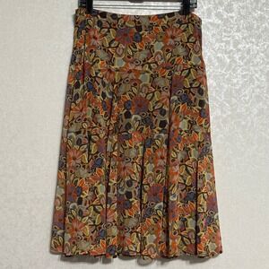 Emma James Retro Floral A-line Midi Skirt Lined Boho Orange Blue Brown 10